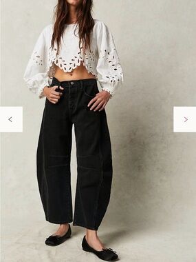 Free People We The Free Good Luck Mid-Rise Barrel Jeans Soundwave 28 Short NWT